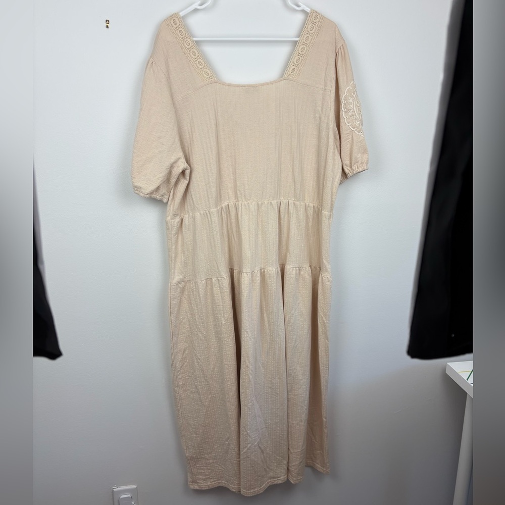 Cato Beige Boho Maxi Dress w/ lace and embroidery size 18/20 NWOT lagenlook - Picture 8 of 13